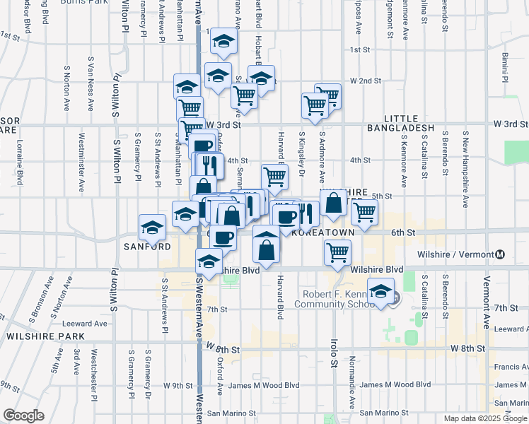 map of restaurants, bars, coffee shops, grocery stores, and more near 508 South Hobart Boulevard in Los Angeles
