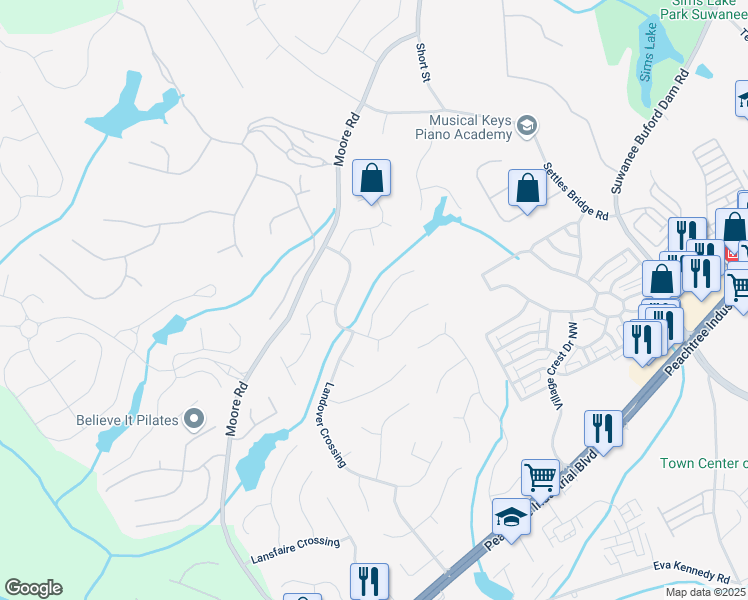 map of restaurants, bars, coffee shops, grocery stores, and more near 745 Amberton Close in Suwanee