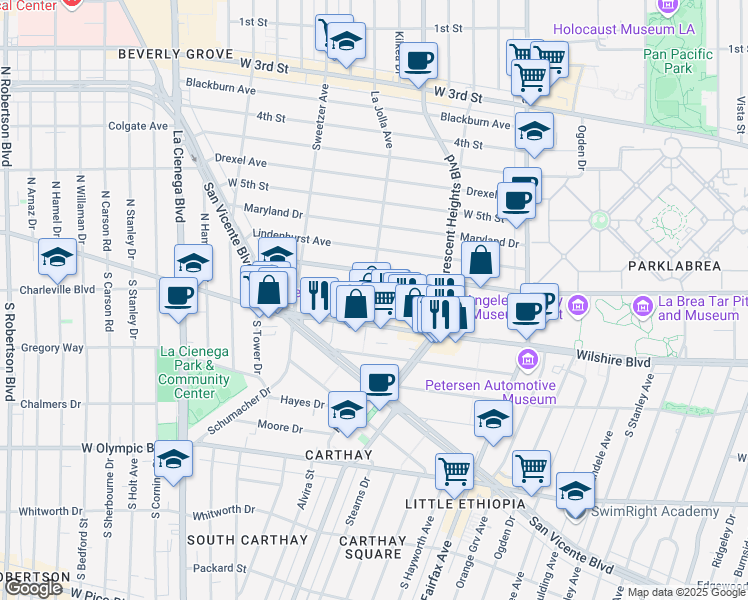 map of restaurants, bars, coffee shops, grocery stores, and more near 650 South La Jolla Avenue in Los Angeles