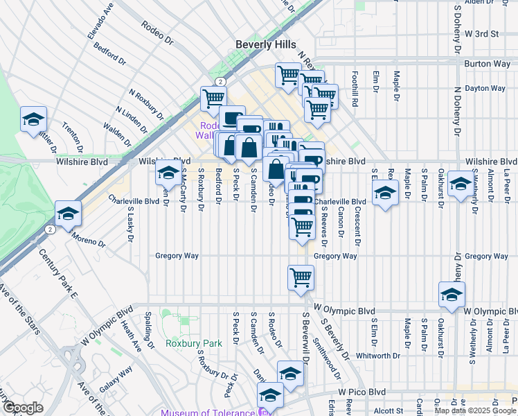map of restaurants, bars, coffee shops, grocery stores, and more near 204 South Camden Drive in Beverly Hills