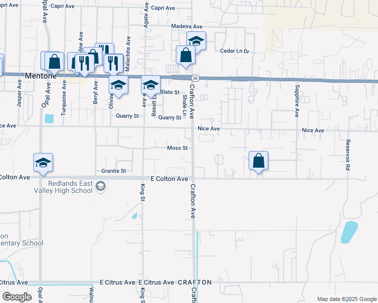 map of restaurants, bars, coffee shops, grocery stores, and more near 31291 Moss Street in Mentone