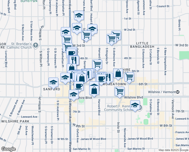 map of restaurants, bars, coffee shops, grocery stores, and more near 508 South Hobart Boulevard in Los Angeles