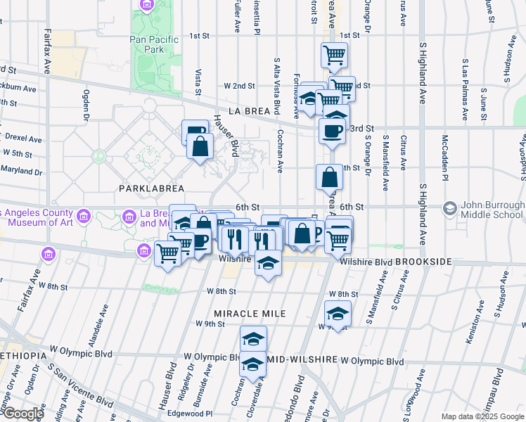 map of restaurants, bars, coffee shops, grocery stores, and more near 5566 West 6th Street in Los Angeles