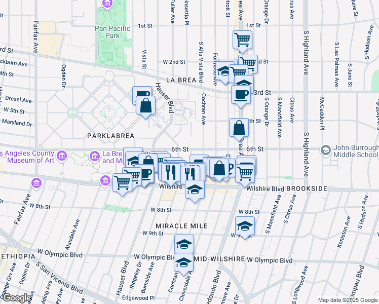 map of restaurants, bars, coffee shops, grocery stores, and more near 5566 West 6th Street in Los Angeles