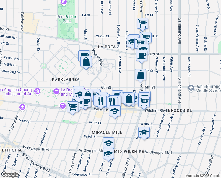 map of restaurants, bars, coffee shops, grocery stores, and more near 5566 West 6th Street in Los Angeles