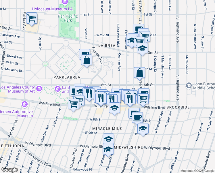 map of restaurants, bars, coffee shops, grocery stores, and more near 5566 West 6th Street in Los Angeles
