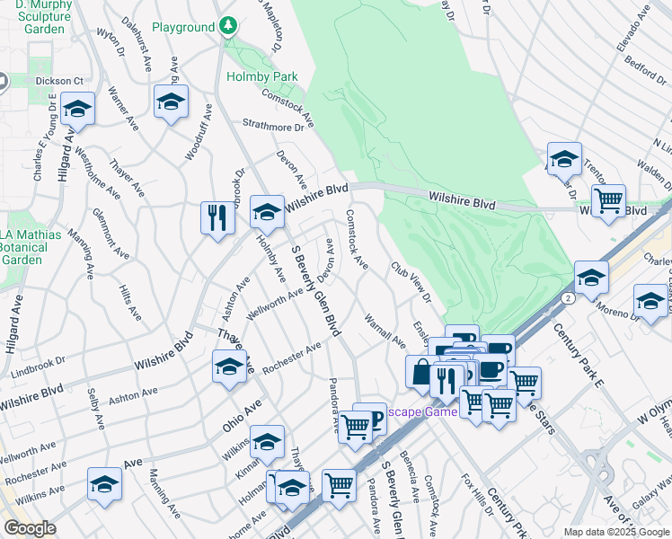 map of restaurants, bars, coffee shops, grocery stores, and more near 1287 Devon Avenue in Los Angeles