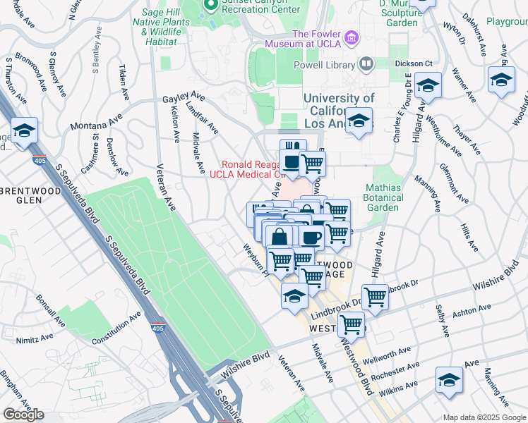 map of restaurants, bars, coffee shops, grocery stores, and more near 10974 Roebling Avenue in Los Angeles