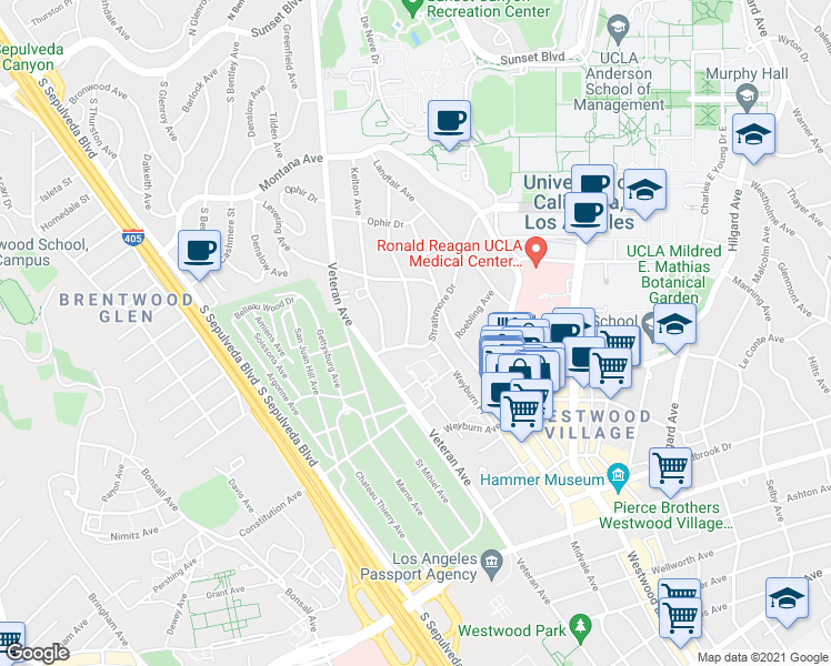 map of restaurants, bars, coffee shops, grocery stores, and more near 649 1/2 Midvale Avenue in Los Angeles