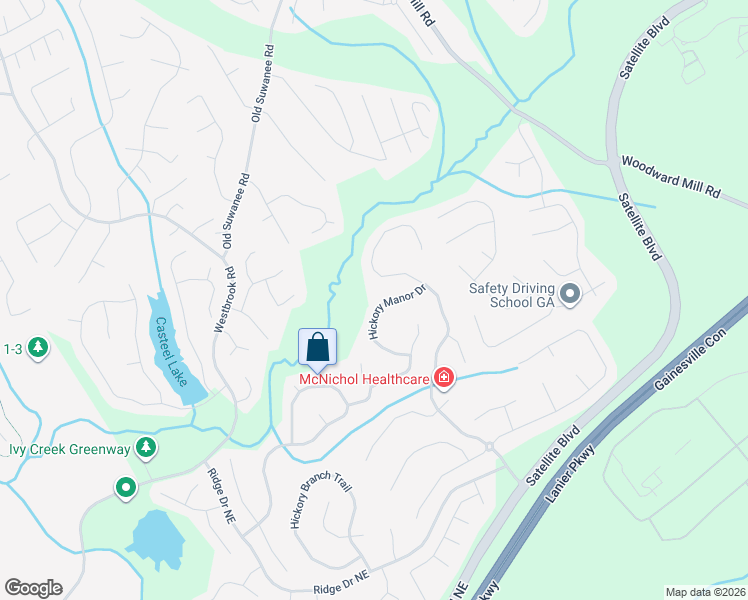 map of restaurants, bars, coffee shops, grocery stores, and more near 3828 Hickory Manor Drive in Suwanee
