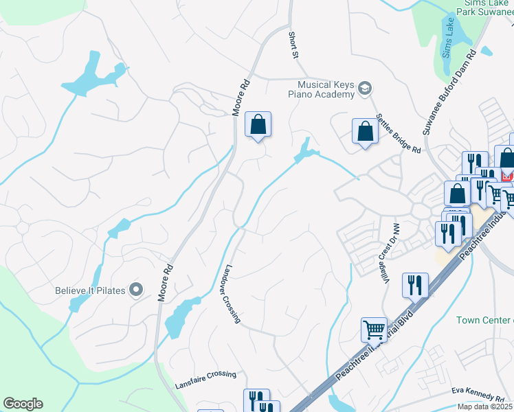 map of restaurants, bars, coffee shops, grocery stores, and more near 745 Amberton Close in Suwanee