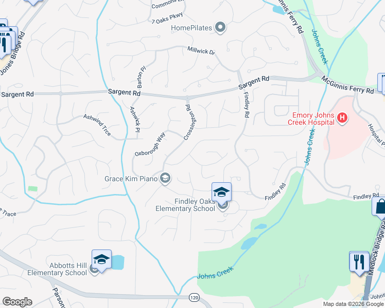 map of restaurants, bars, coffee shops, grocery stores, and more near 5855 Haterleigh Drive in Alpharetta