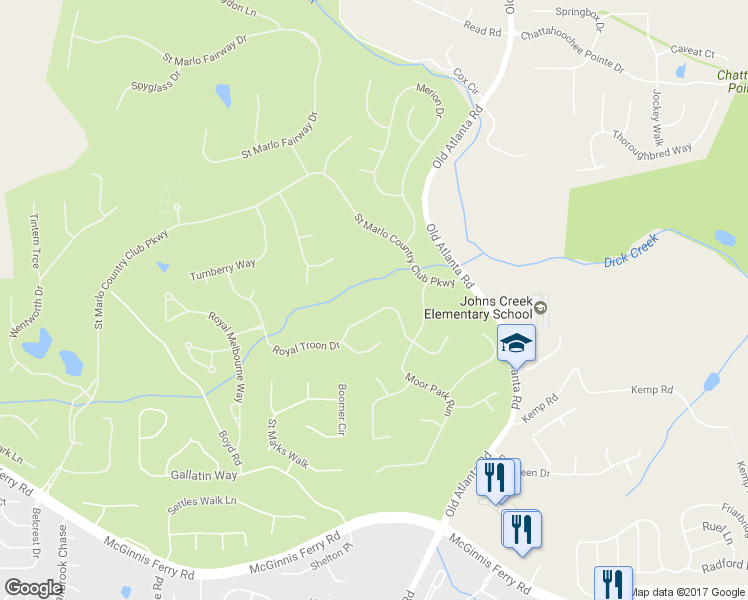 map of restaurants, bars, coffee shops, grocery stores, and more near 8355 Royal Troon Drive in Duluth
