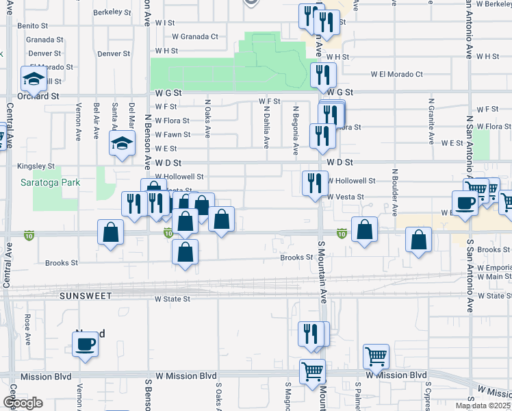 map of restaurants, bars, coffee shops, grocery stores, and more near 1248 West Stoneridge Court in Ontario
