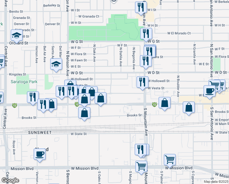 map of restaurants, bars, coffee shops, grocery stores, and more near 1254 West Stoneridge Court in Ontario