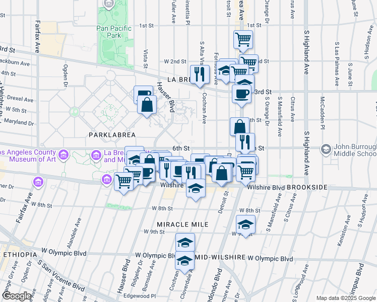 map of restaurants, bars, coffee shops, grocery stores, and more near 5564 West 6th Street in Los Angeles