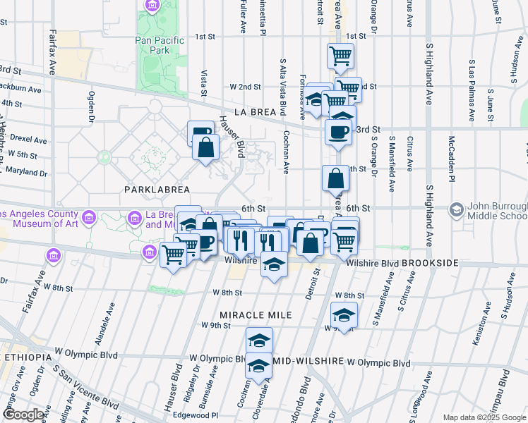 map of restaurants, bars, coffee shops, grocery stores, and more near 5566 West 6th Street in Los Angeles