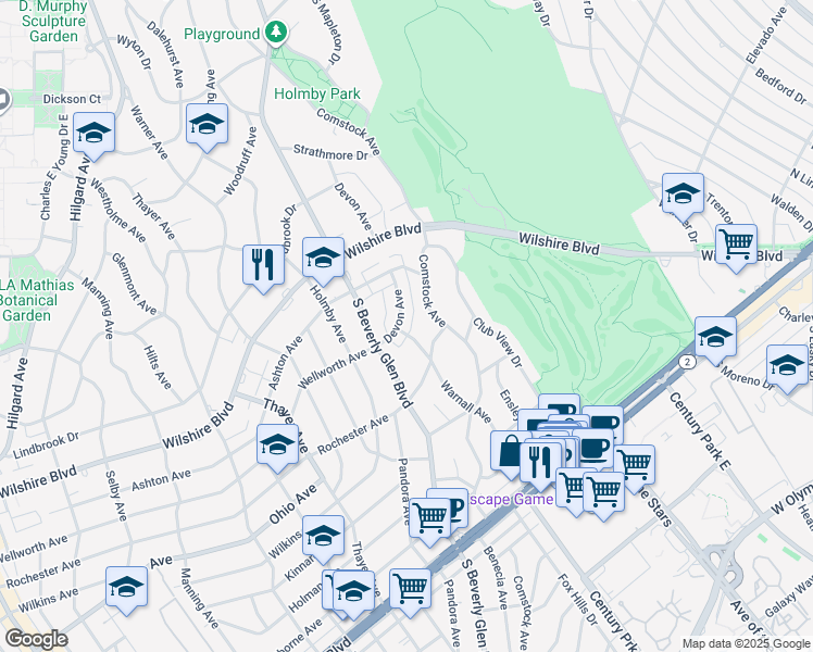 map of restaurants, bars, coffee shops, grocery stores, and more near 1292 Devon Avenue in Los Angeles