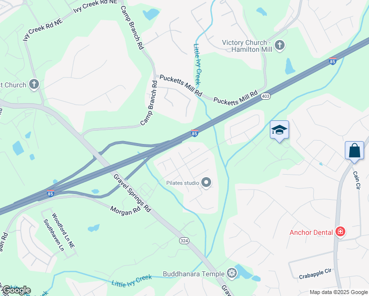 map of restaurants, bars, coffee shops, grocery stores, and more near 2524 Morgan Haven in Buford
