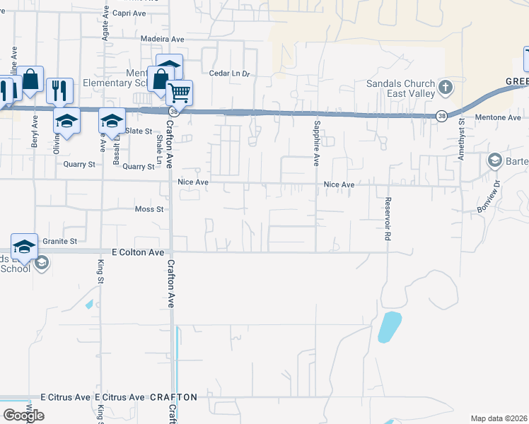 map of restaurants, bars, coffee shops, grocery stores, and more near 1134 Hazelwood Avenue in Mentone