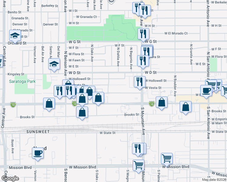 map of restaurants, bars, coffee shops, grocery stores, and more near 1232 West Stoneridge Court in Ontario