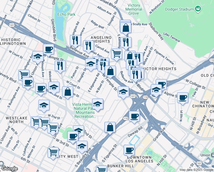 map of restaurants, bars, coffee shops, grocery stores, and more near 429 1/2 Firmin Street in Los Angeles