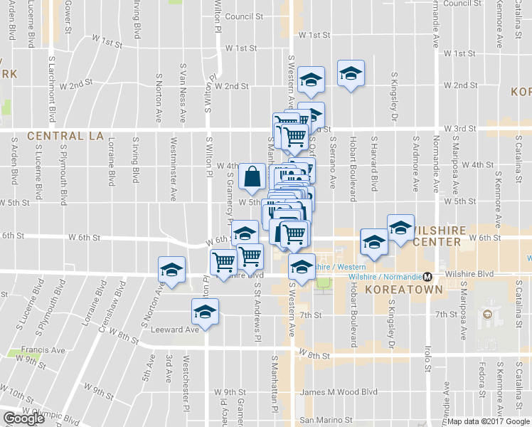 map of restaurants, bars, coffee shops, grocery stores, and more near in Los Angeles