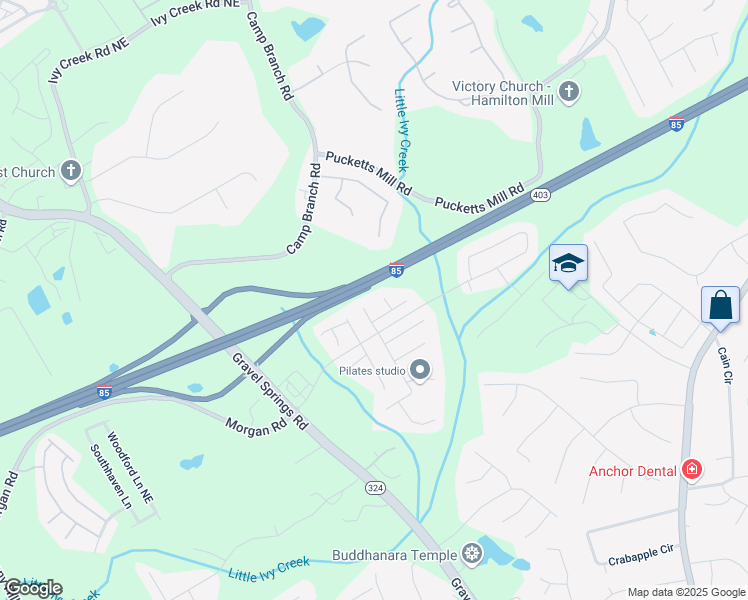 map of restaurants, bars, coffee shops, grocery stores, and more near 2524 Morgan Haven in Buford