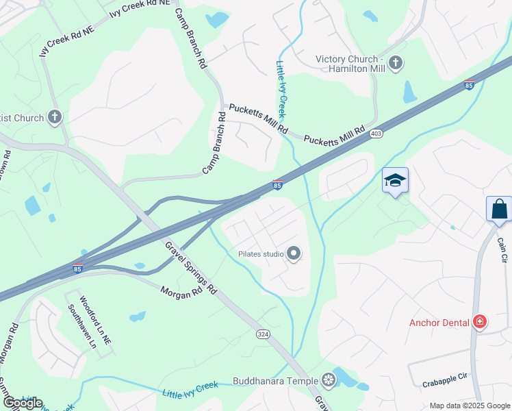map of restaurants, bars, coffee shops, grocery stores, and more near 2536 Morgan Estate Drive in Buford