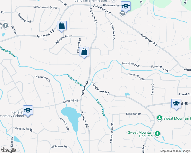 map of restaurants, bars, coffee shops, grocery stores, and more near 2354 Netherstone Drive in Marietta
