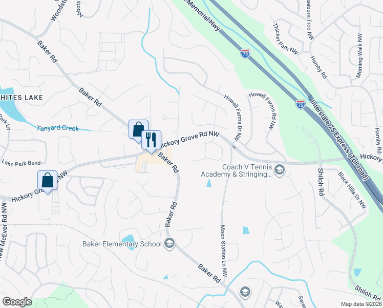 map of restaurants, bars, coffee shops, grocery stores, and more near 2496 Insdale Trce Northwest in Acworth
