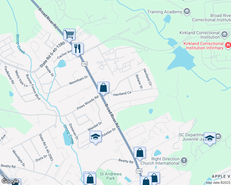 map of restaurants, bars, coffee shops, grocery stores, and more near 1418 Haviland Circle in Columbia
