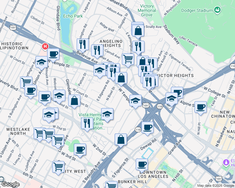 map of restaurants, bars, coffee shops, grocery stores, and more near 424 Firmin Street in Los Angeles
