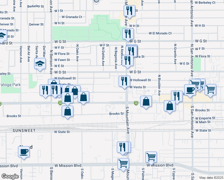 map of restaurants, bars, coffee shops, grocery stores, and more near 1162 West Stoneridge Court in Ontario
