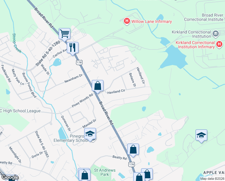 map of restaurants, bars, coffee shops, grocery stores, and more near 1950 Haviland Circle in Columbia