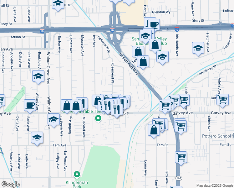 map of restaurants, bars, coffee shops, grocery stores, and more near 3134 Rosemead Place in Rosemead