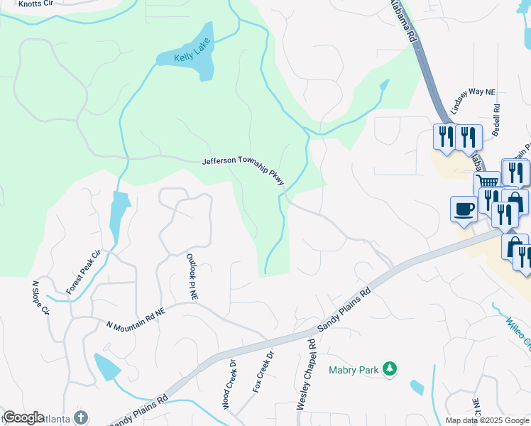 map of restaurants, bars, coffee shops, grocery stores, and more near 4700 Township Walk Northeast in Marietta