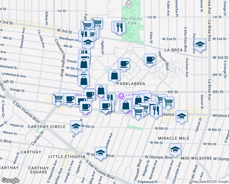 map of restaurants, bars, coffee shops, grocery stores, and more near 5901 W 6th St in Los Angeles