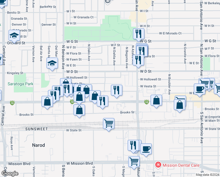 map of restaurants, bars, coffee shops, grocery stores, and more near 1248 West Stoneridge Court in Ontario