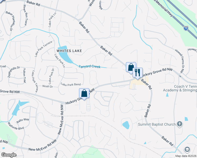 map of restaurants, bars, coffee shops, grocery stores, and more near 4516 Grenadine Circle in Acworth