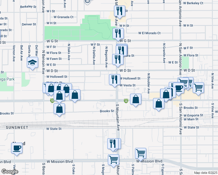 map of restaurants, bars, coffee shops, grocery stores, and more near 1134 West Stoneridge Court in Ontario