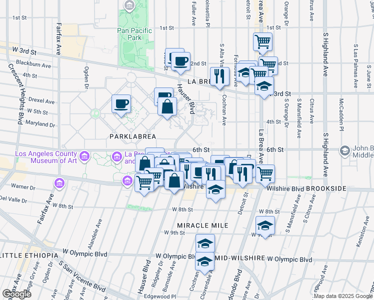 map of restaurants, bars, coffee shops, grocery stores, and more near in Los Angeles