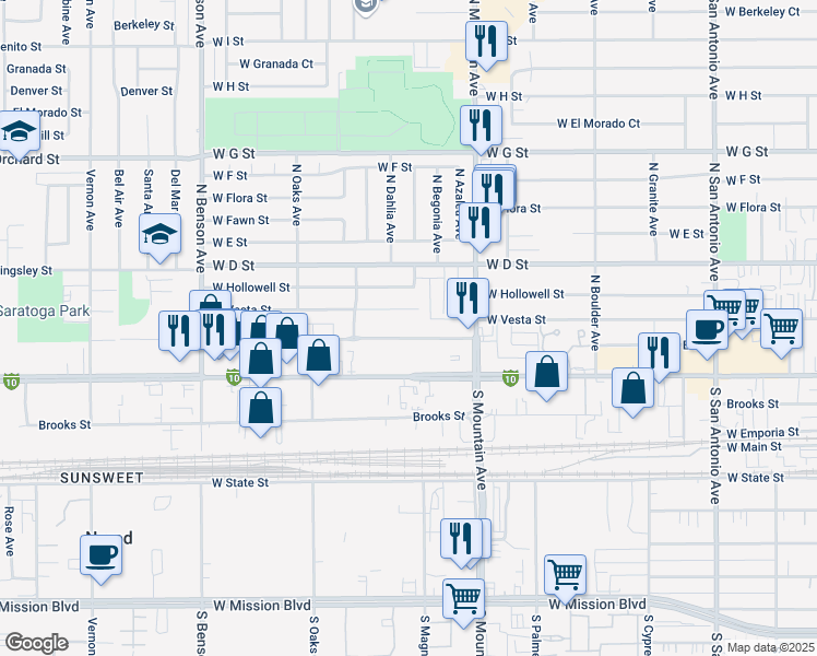 map of restaurants, bars, coffee shops, grocery stores, and more near 1162 West Stoneridge Court in Ontario
