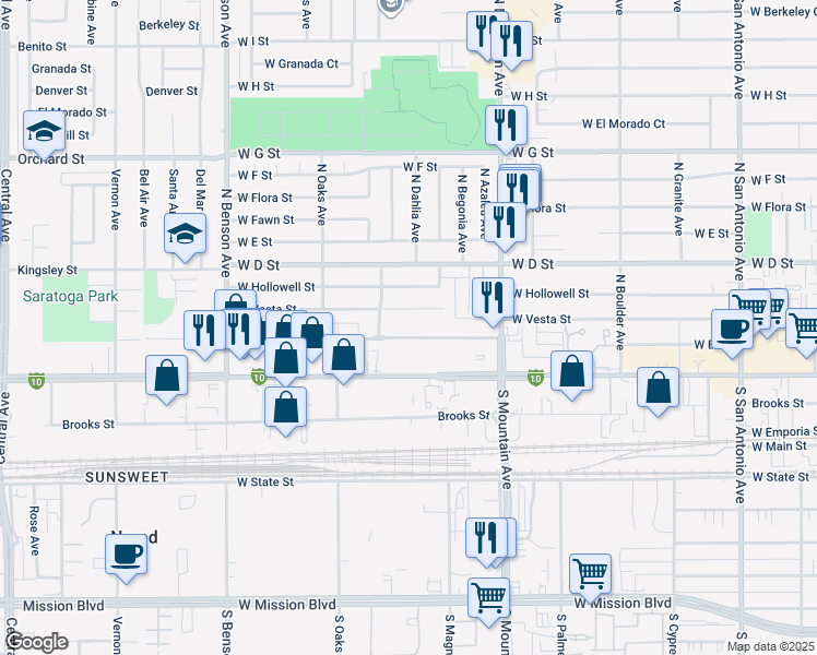 map of restaurants, bars, coffee shops, grocery stores, and more near 1232 West Stoneridge Court in Ontario