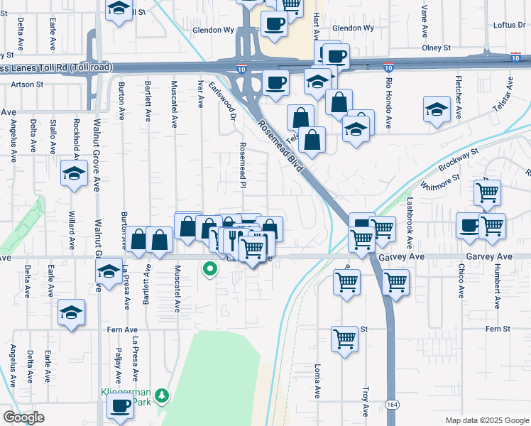 map of restaurants, bars, coffee shops, grocery stores, and more near 3134 Rosemead Place in Rosemead