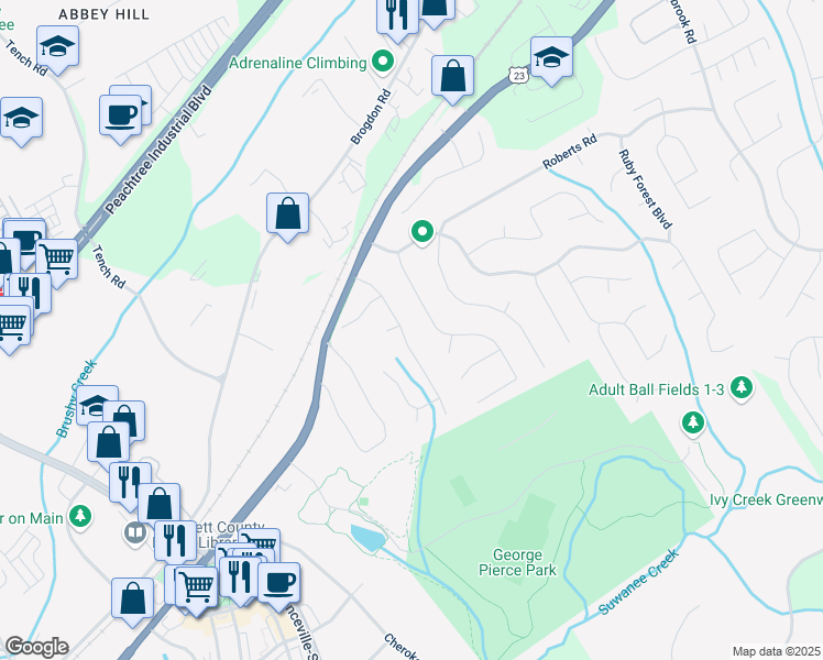 map of restaurants, bars, coffee shops, grocery stores, and more near 3999 Grand Park Drive Northeast in Suwanee