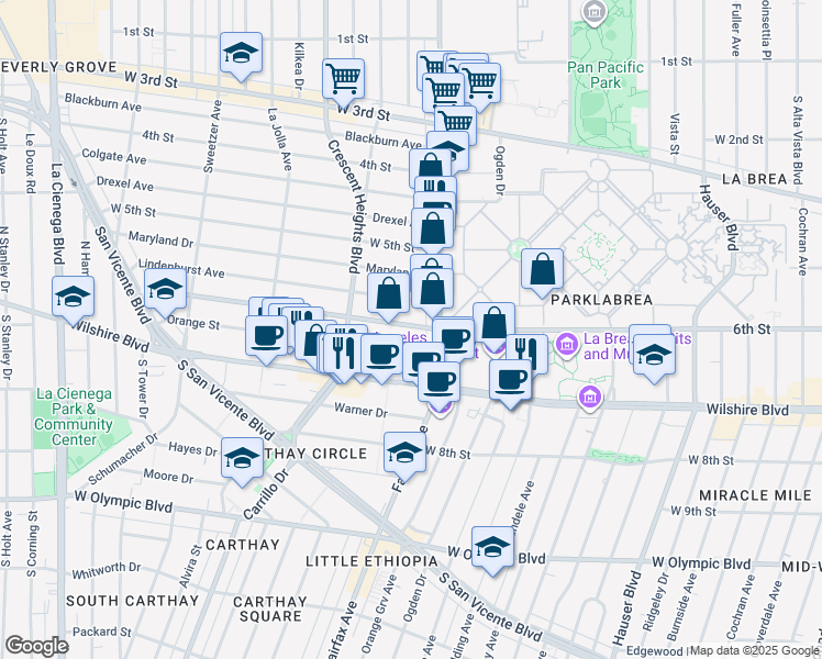 map of restaurants, bars, coffee shops, grocery stores, and more near in Los Angeles