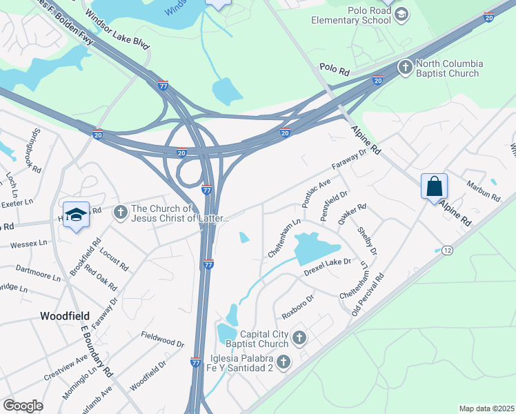 map of restaurants, bars, coffee shops, grocery stores, and more near in Woodfield