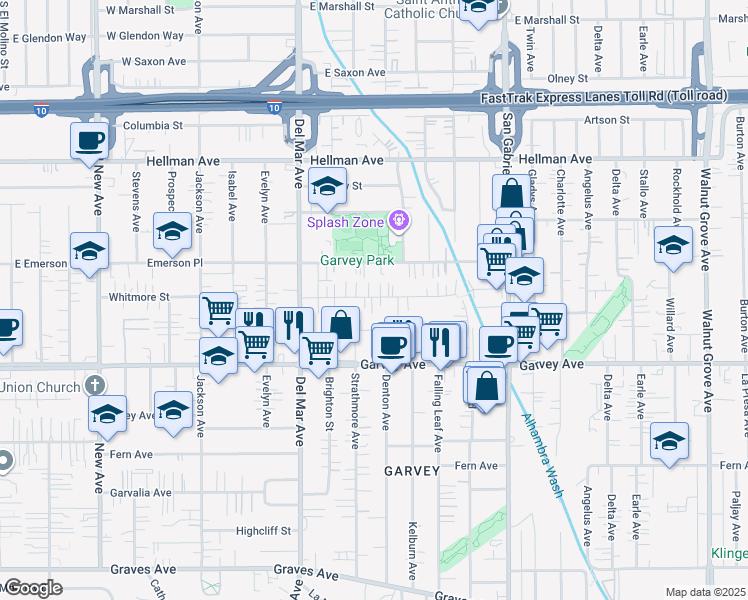 map of restaurants, bars, coffee shops, grocery stores, and more near 7926 Whitmore Street in Rosemead