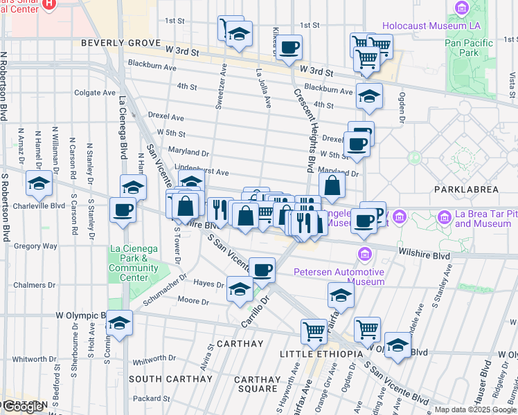 map of restaurants, bars, coffee shops, grocery stores, and more near 622 South La Jolla Avenue in Los Angeles